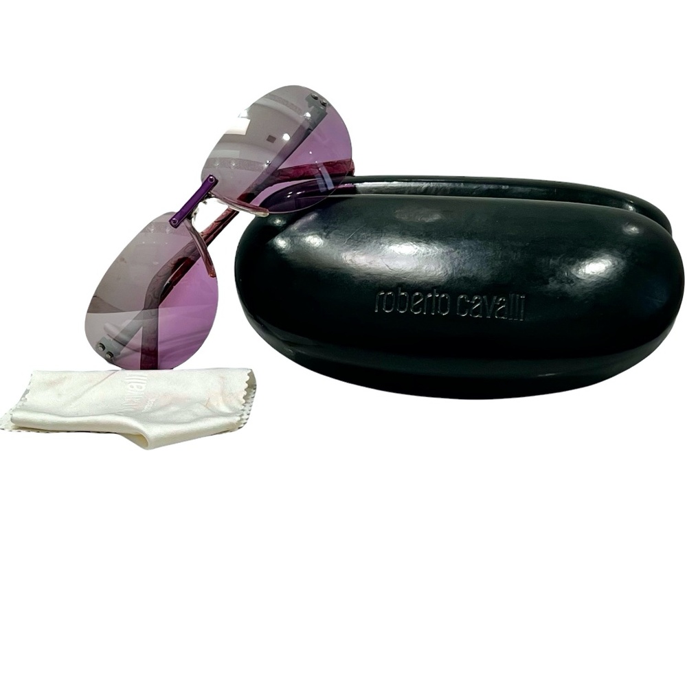 ROBERTO CAVALLI CRETA 22S PURPLE MIRRORED RIMLESS SUNGLASSES W SNAKESKIN ARMS